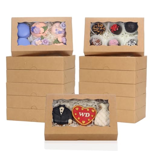RomanticBaking 50 Pack DIY Assembly Brown 7 x 4 3/8 x 1½ inches Cookies Boxes BakeryTreat Boxes Packaging for Macaron Chocolate Truffle Cakesickle - Image 1