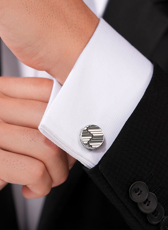 POLICE Graph Stainless Steel and Black Enamel Pattern Cufflinks for Men  - Image 4