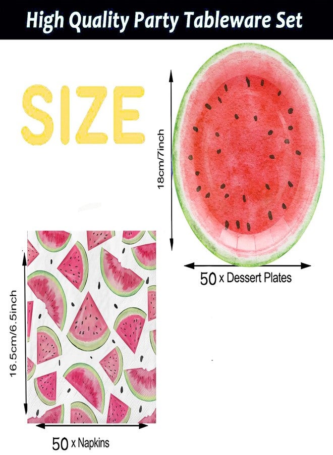 HSPAIDYP 100Pcs WatermelonParty Supplies Watermelon Party Set 7"Sweet Watermelon Plates Watermelon Napkins for Watermelon Theme Summer Fruit Watermelon Birthday Party Decorations|Serve 50 (Pink Watermelon) - Image 2