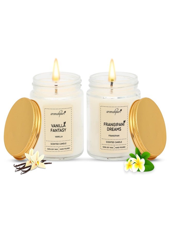 Aromahpure Scented Candles (55 Hours) (100% Soy Wax)- Handcrafted | Smoke-Free |Vanilla Fantasy -Vanilla, Frangipani Dream-Frangipani Candles for Home & Gift Sets.(Pack of 2), IFRA Certified - Image 1