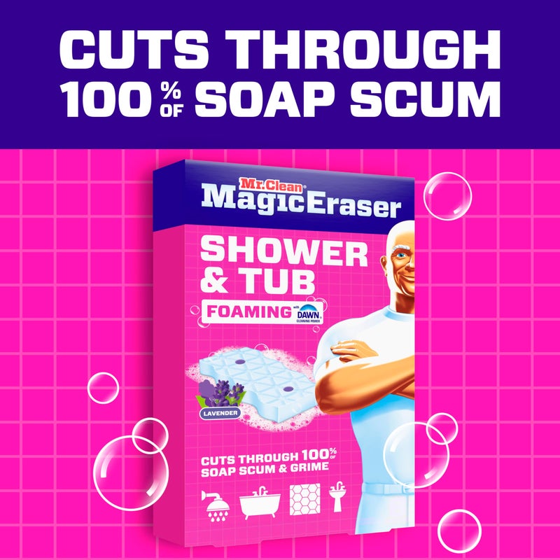 Mr Clean Mr. Clean Magic Eraser Sponge, Bathroom, Shower, Tub Cleaner, Soap Scum Remover, Bathroom Cleaning Supplies, Dawn Cleaning Power with Lavender Scent, Shower & Tub, 8ct - Image 2