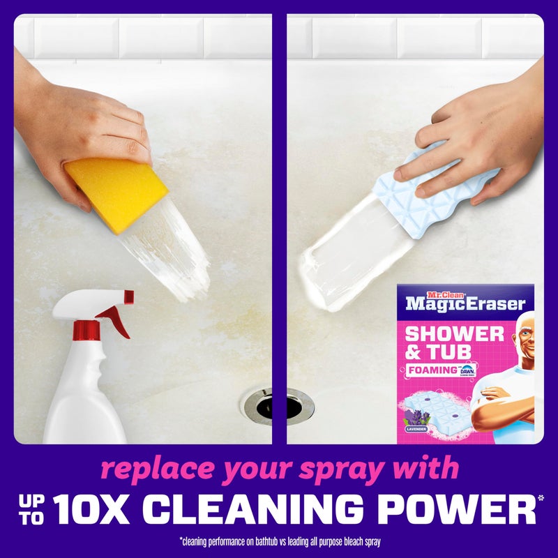 Mr Clean Mr. Clean Magic Eraser Sponge, Bathroom, Shower, Tub Cleaner, Soap Scum Remover, Bathroom Cleaning Supplies, Dawn Cleaning Power with Lavender Scent, Shower & Tub, 8ct - Image 4