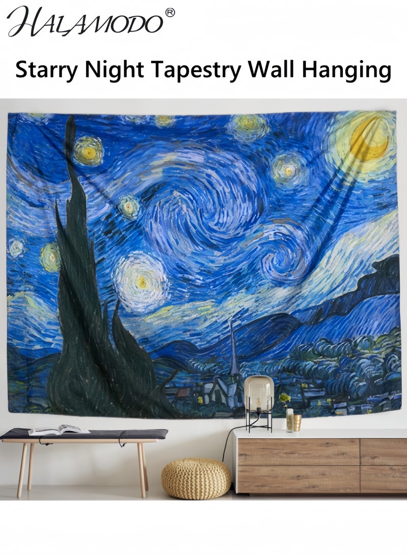 هالامودو قماش جداري ليلي مرصع بالنجوم، قماش جداري فني من فان جوخ، بطانية نجوم، مفرش طاولة لغرفة النوم، السكن الجامعي، غرفة المعيشة (200*150 سم) - Image 1
