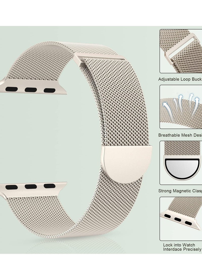 Generic Compatible with Apple Watch Band 42mm 44mm 45mm 46mm 49mm for Women and Men, Stainless Steel Magnetic Metal Wristband Strap Compatible with iWatch Series 10 9 8 7 6 5 4 3 2 1 SE 2/1 Star Light  - Image 3