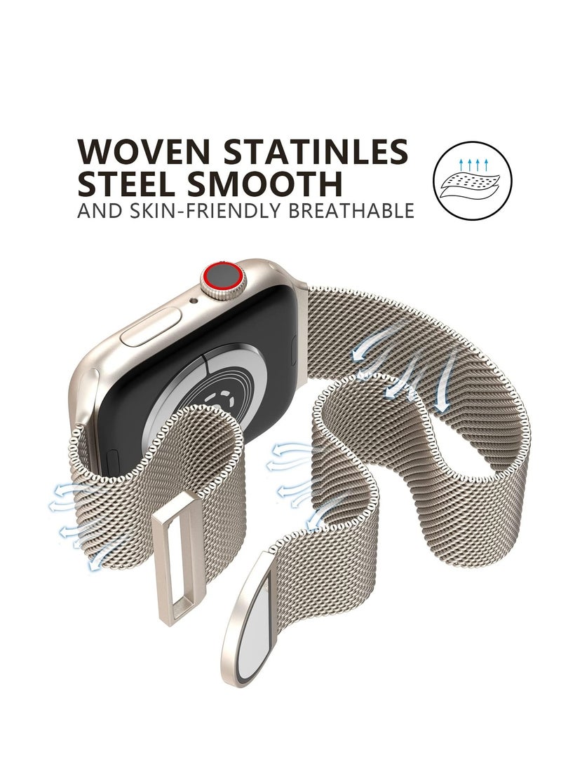 Generic Compatible with Apple Watch Band 42mm 44mm 45mm 46mm 49mm for Women and Men, Stainless Steel Magnetic Metal Wristband Strap Compatible with iWatch Series 10 9 8 7 6 5 4 3 2 1 SE 2/1 Star Light  - Image 5