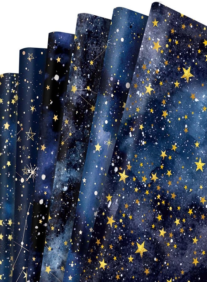 Feivando 12 Sheets Galaxy Wrapping Paper 20" x 27" Starry Sky Gift Wrap Paper Folded Flat Blue Space Art Paper for Holiday Birthday Party Baby Shower Present Packing - Image 1