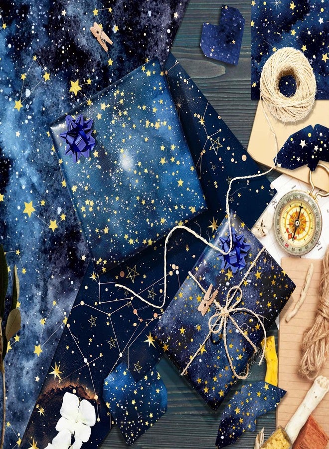 Feivando 12 Sheets Galaxy Wrapping Paper 20" x 27" Starry Sky Gift Wrap Paper Folded Flat Blue Space Art Paper for Holiday Birthday Party Baby Shower Present Packing - Image 5