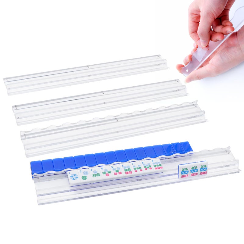 Jongyance Set of 4 Clear Acrylic Mahjong Racks with Redesigned Pusher, American Mahjong Accessories - Image 1