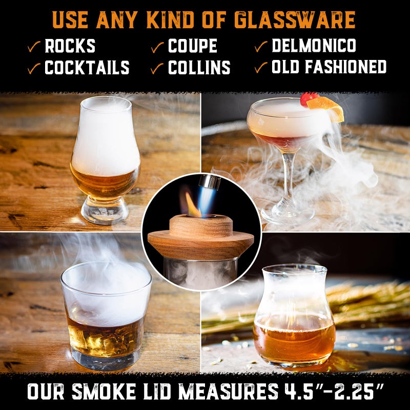 Aged & Charred Whiskey Smoker Kit with Torch and Butane - 4 Flavors Wood Chips, 100% USA Oak Smoker, High-End Set - Cocktail Smoker Kit for Drinks - Old Fashioned Bourbon Smoker Gift Set for Men - Image 5