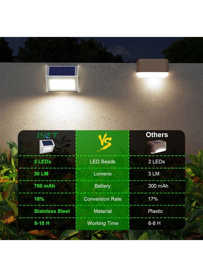 JSOT Solar Powered Deck Lights 6 Pack Wireless Bright LED Stair Lights Waterproof Stainless Fence Lights Outdoor Decorative Step Lighting for Driveway Fences Pathway Staircase (White Light) - Image 4