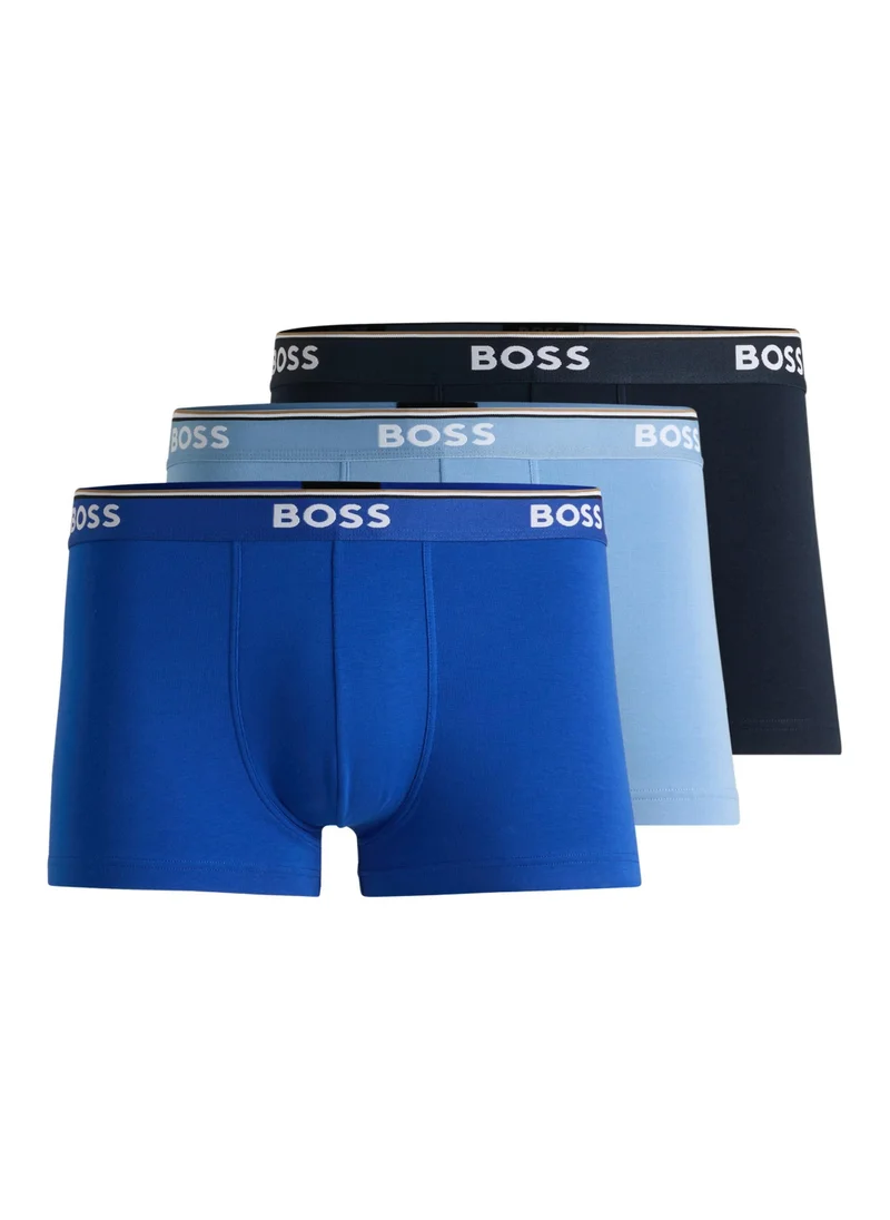 BOSS Three-pack of stretch-cotton trunks with logo waistbands