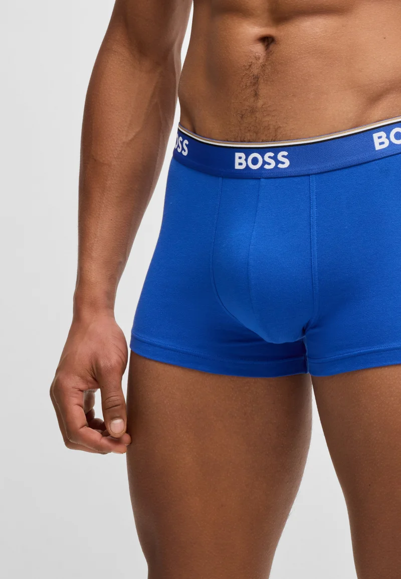 BOSS Three-pack of stretch-cotton trunks with logo waistbands