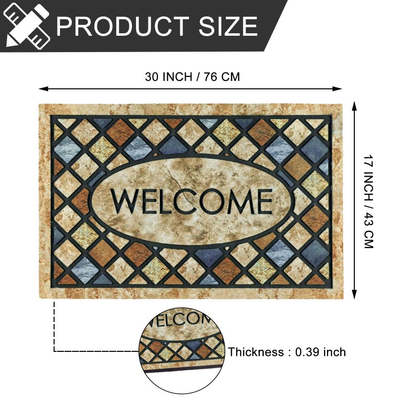 CHICHIC Blue Welcome Door Mat 17x 30 Inch Front Doormat Outdoors for Home Entrance Outdoors Mat for Outside Entry Way Doormat Entry Rugs, Heavy Duty Non Slip Rubber Back Low Profile - Image 3