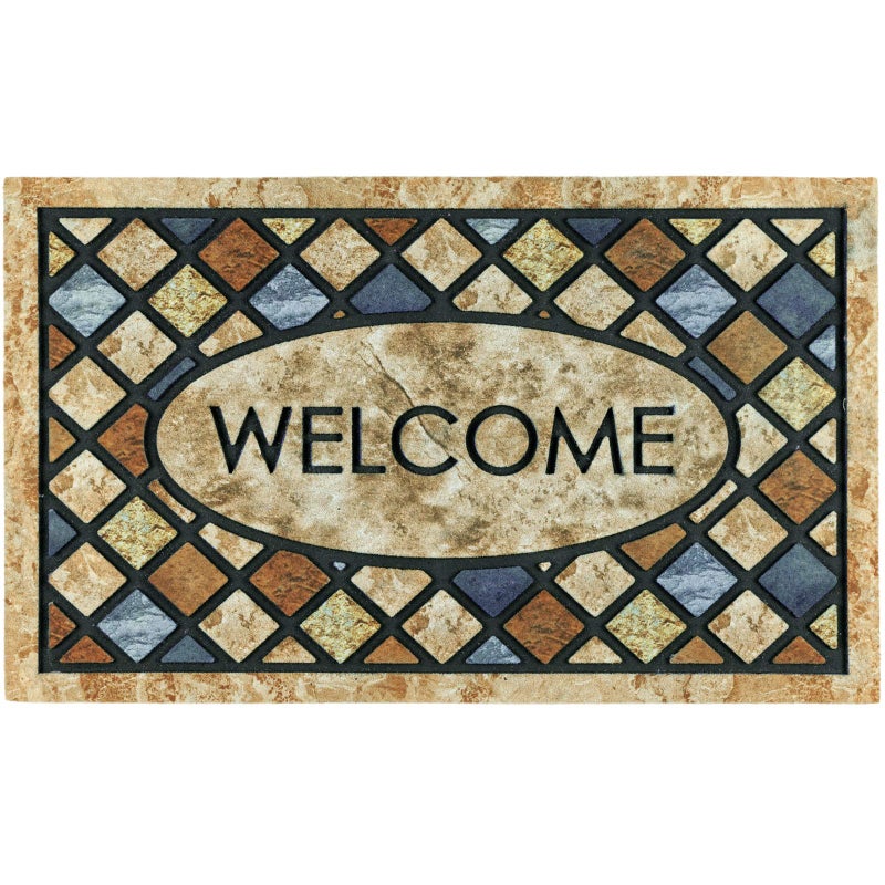CHICHIC Blue Welcome Door Mat 17x 30 Inch Front Doormat Outdoors for Home Entrance Outdoors Mat for Outside Entry Way Doormat Entry Rugs, Heavy Duty Non Slip Rubber Back Low Profile - Image 1