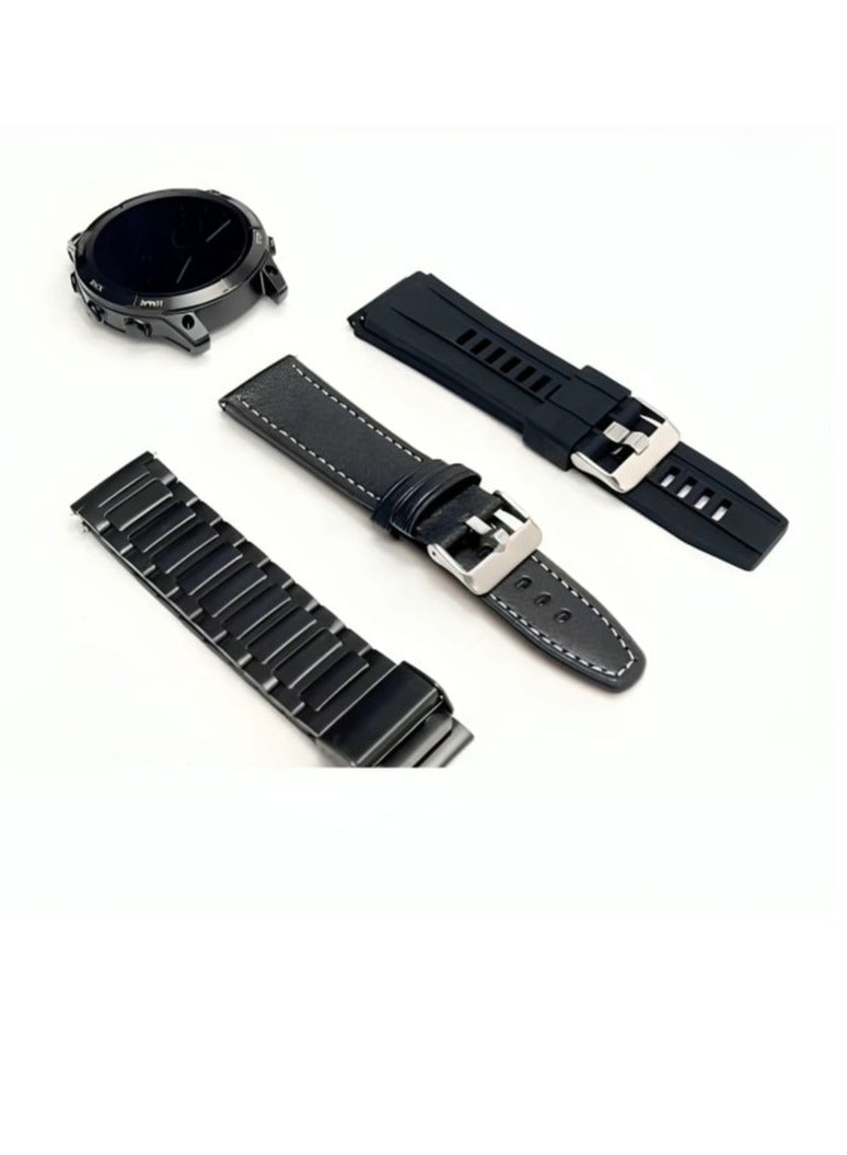 Haino Teko Smart Watch RW46 Round Screen Super Size AMOLED Display  With Torch Built-in and 3 Pair Straps and Wireless Charger For Gents and Boys - Image 3