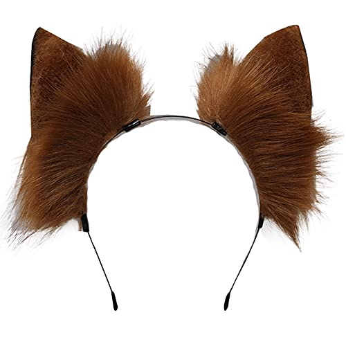 VIGVAN Handmade Wolf Fox Ears Animal Cosplay Cute Head Accessories for Halloween (Brown) - Image 2
