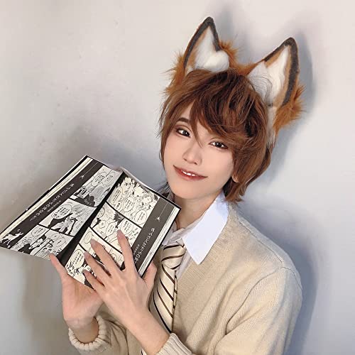 VIGVAN Handmade Wolf Fox Ears Animal Cosplay Cute Head Accessories for Halloween (Brown) - Image 5