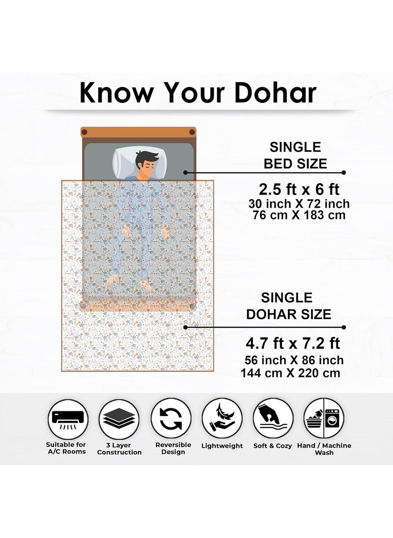 Story@Home - Story@Home Dohar Set of 2 | Super Soft Pure Cotton Dohar – 150 GSM | 144x220cm | Grey & Yellow Blanket Floral Design | Reversible AC Dohar Single Bed | Single Bed Blanket for All-Season Bedding - Image 1