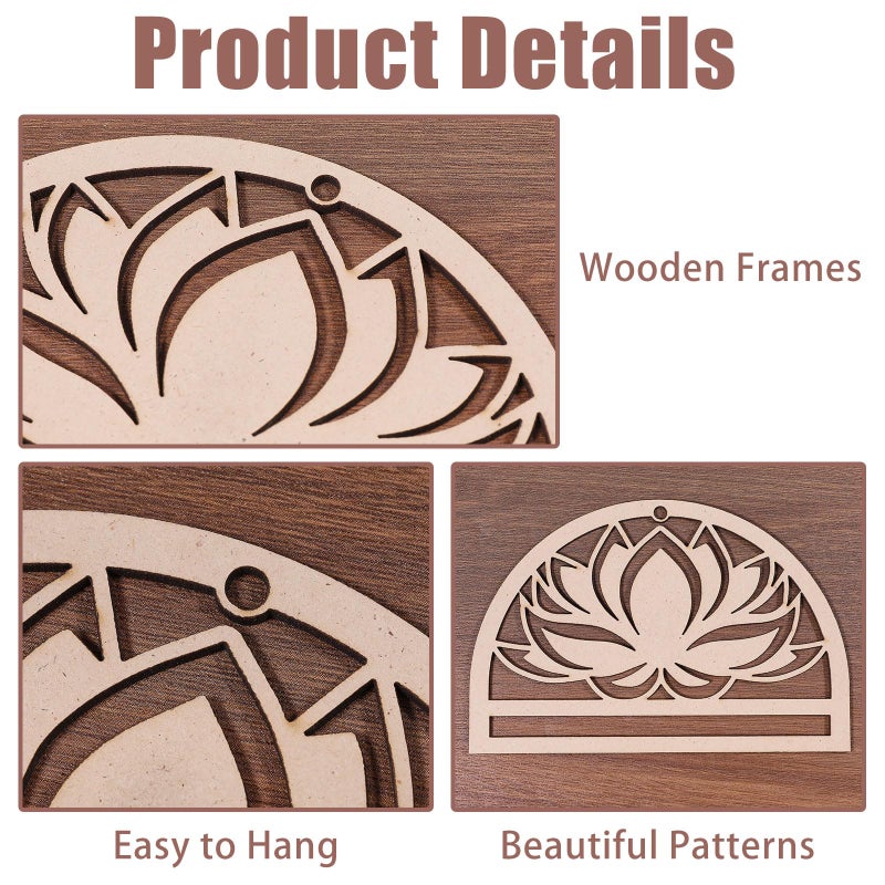 FREEBLOSS 6Pcs Mandala Macrame Frame Lotus Macrame Hanging Supplies Wood Dreamcatcher Frame Nature Wooden Hoop for Macrame Wall Hangings DIY Macrame Kit Craft Supplies Home Decor - Image 4