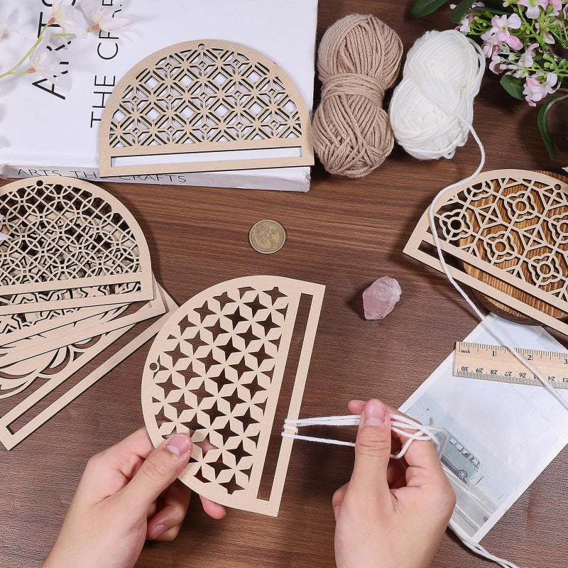 FREEBLOSS 6Pcs Mandala Macrame Frame Lotus Macrame Hanging Supplies Wood Dreamcatcher Frame Nature Wooden Hoop for Macrame Wall Hangings DIY Macrame Kit Craft Supplies Home Decor - Image 3