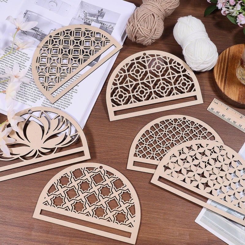FREEBLOSS 6Pcs Mandala Macrame Frame Lotus Macrame Hanging Supplies Wood Dreamcatcher Frame Nature Wooden Hoop for Macrame Wall Hangings DIY Macrame Kit Craft Supplies Home Decor - Image 5