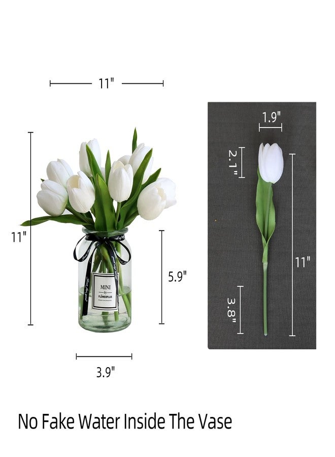 grtefhu 10pcs Fake Faux Tulips in Vase,Silk White Tulipanes Tulips Artificial Flowers Real Touch Arrangements with Vase for Desk Table Decoration Home Decor - Image 3