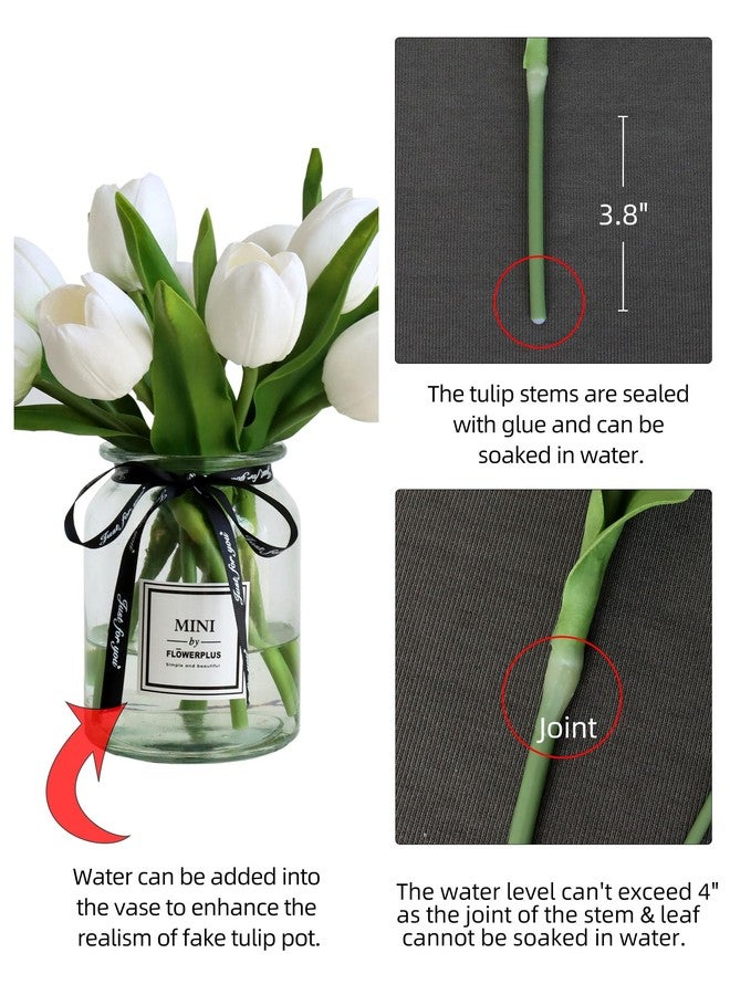 grtefhu 10pcs Fake Faux Tulips in Vase,Silk White Tulipanes Tulips Artificial Flowers Real Touch Arrangements with Vase for Desk Table Decoration Home Decor - Image 5