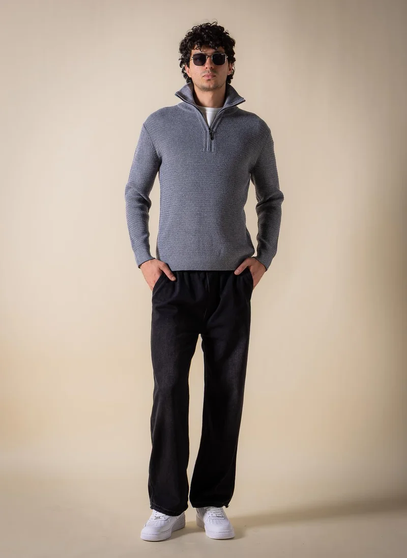 Shapes Grey KNITTED QUARTER-ZIP JUMPER for Men | Best Price UAE