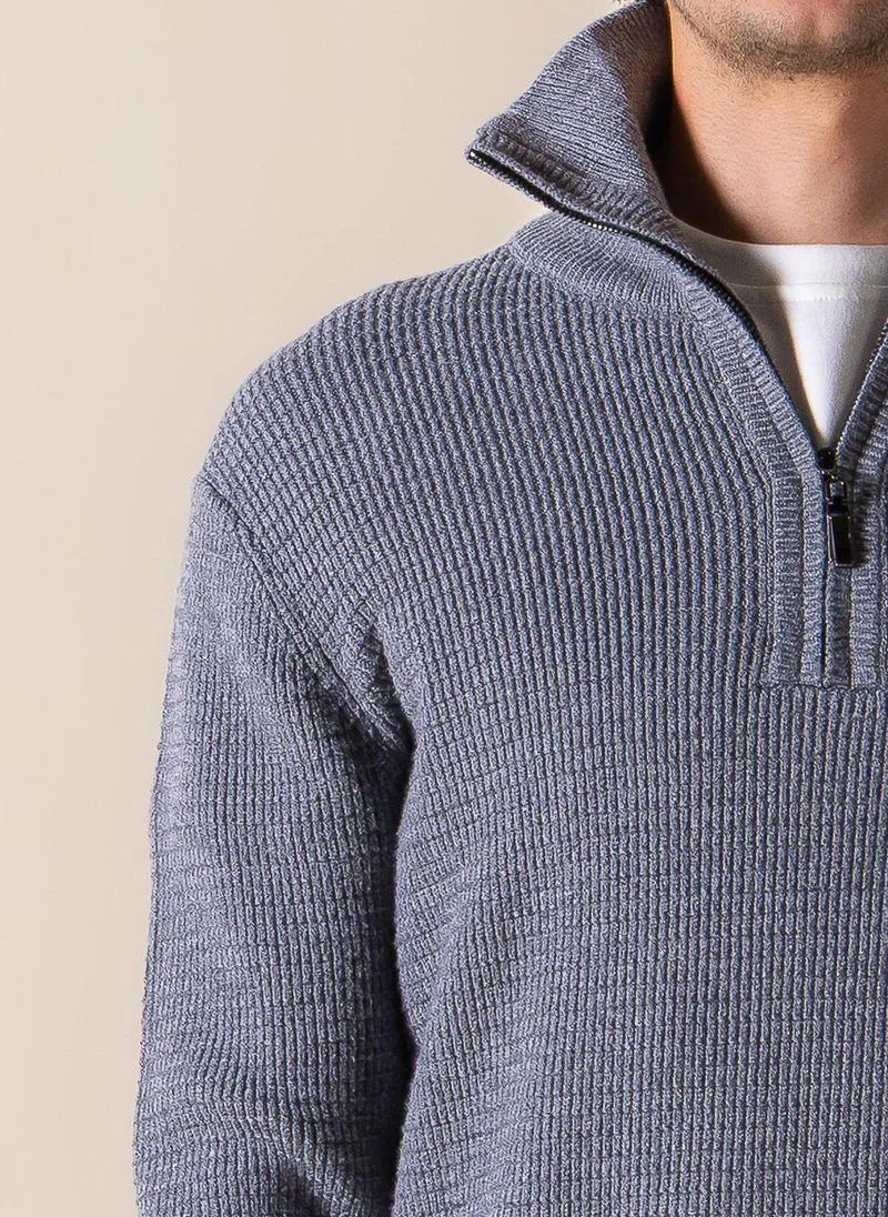 Shapes Grey KNITTED QUARTER-ZIP JUMPER for Men | Best Price UAE