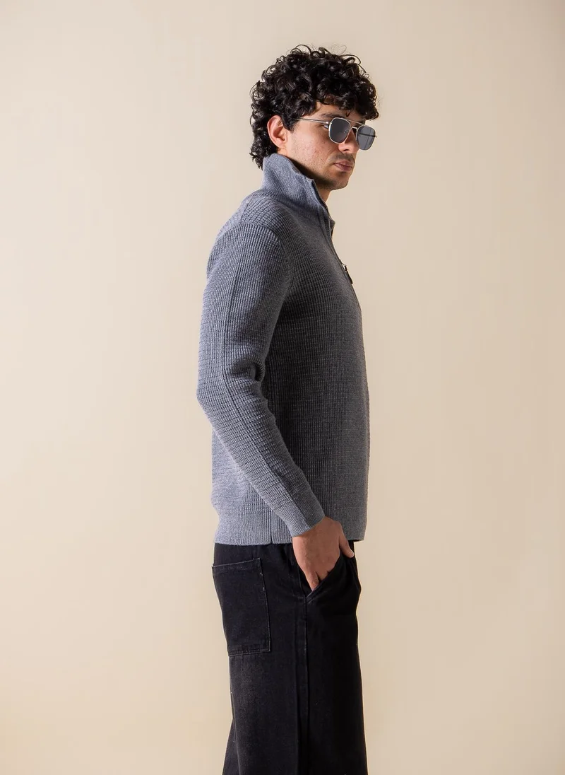 Shapes Grey KNITTED QUARTER-ZIP JUMPER for Men | Best Price UAE