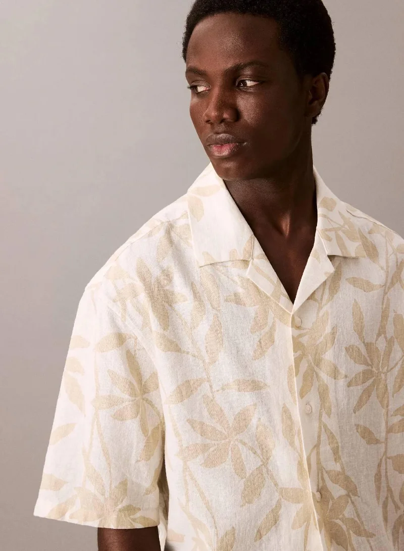 Calvin Klein Pistachio Shell Linen Cotton Short Sleeve Shirt for Men | Best Price UAE