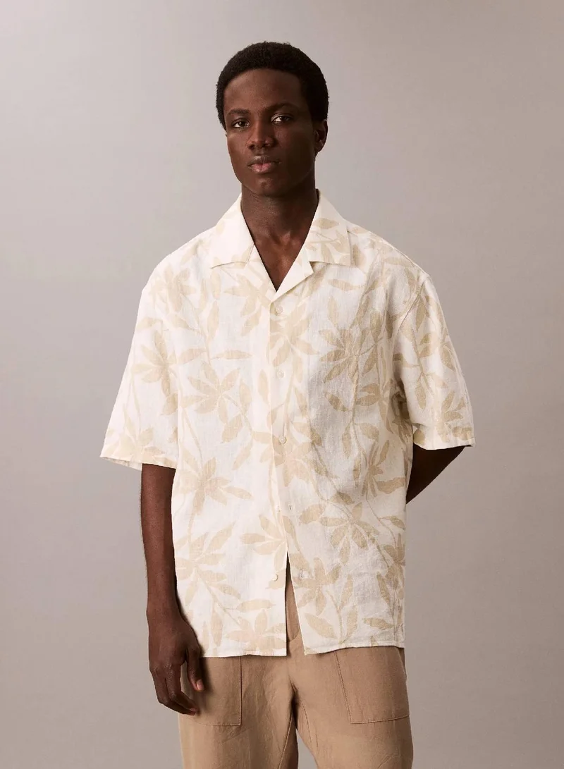 CALVIN KLEIN Linen Cotton Short Sleeve Shirt
