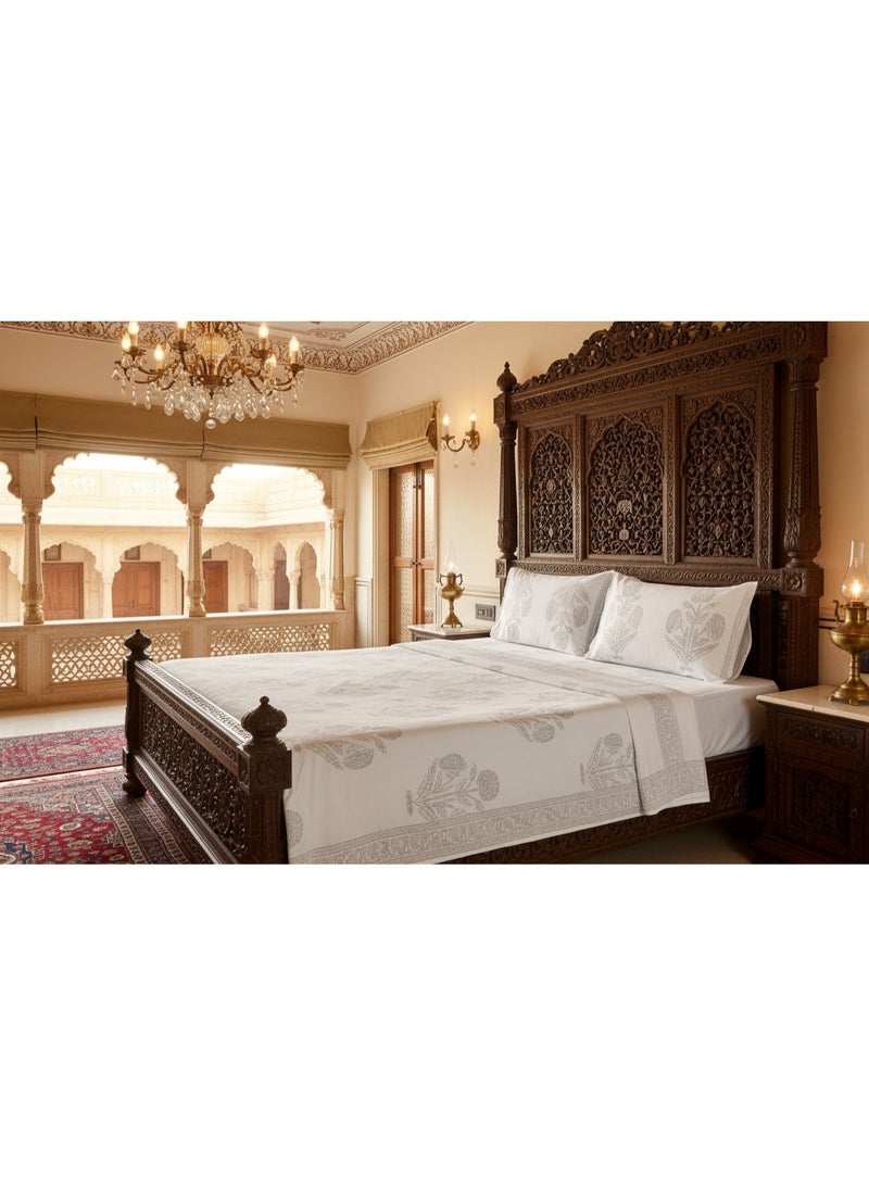 علامة ساراس ملاءة سرير من قماش بيركال قطني 100% بطبعة تراثية مع غطائين للوسادة - Image 4