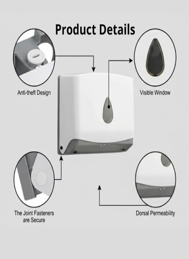 MDN Wall Mount Paper Towel Dispenser Multifold Tissue Paper Holder Made of ABS Plastic Tissue Holder for Bathroom Office Hotel School Commercial and Home Use, White - Image 3