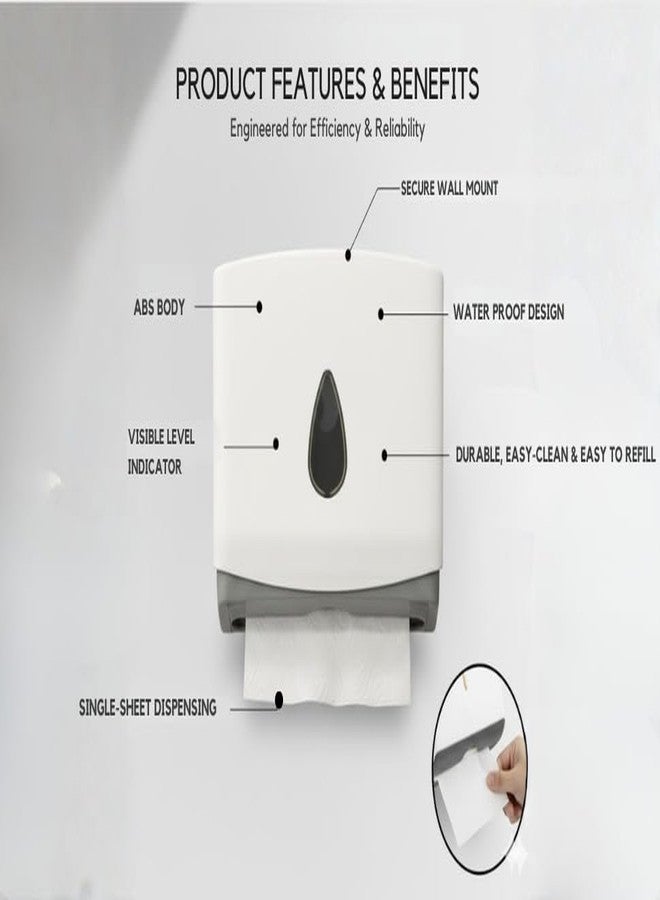 MDN Wall Mount Paper Towel Dispenser Multifold Tissue Paper Holder Made of ABS Plastic Tissue Holder for Bathroom Office Hotel School Commercial and Home Use, White - Image 2
