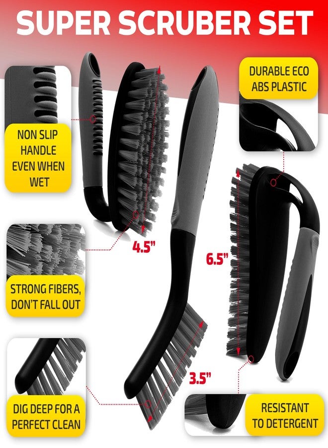 Trazon Scrub Brush Set of 6 pcs - Cleaning Shower Scrubbers with Squeegee for Shower Glass and Adhesive Wall Hooks Including Grout Cleaner Brush, Scrub Brushes for Cleaning Bathroom, Shower, Tile, Bathtub - Image 2