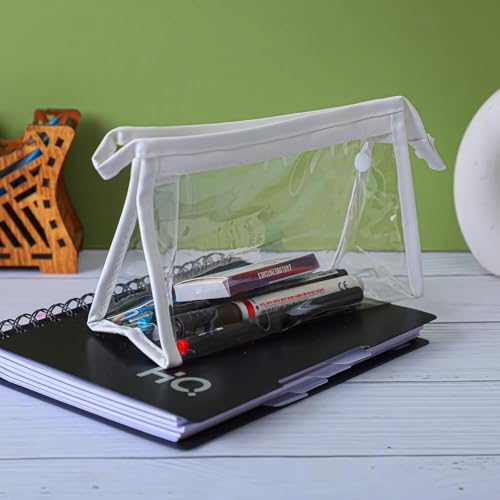 Zeinwap Pencil Pouch, Large Capacity Transparent Pencil Pouch with Zipper Closure Portable Makeup Pouch, Case Cute Stationery Bag for Students Girls Adults Office-Transparent (Pack of 1), White - Image 4