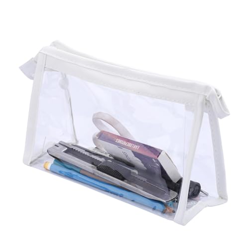 Zeinwap Pencil Pouch, Large Capacity Transparent Pencil Pouch with Zipper Closure Portable Makeup Pouch, Case Cute Stationery Bag for Students Girls Adults Office-Transparent (Pack of 1), White - Image 1