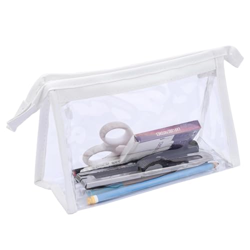 Zeinwap Pencil Pouch, Large Capacity Transparent Pencil Pouch with Zipper Closure Portable Makeup Pouch, Case Cute Stationery Bag for Students Girls Adults Office-Transparent (Pack of 1), White - Image 2