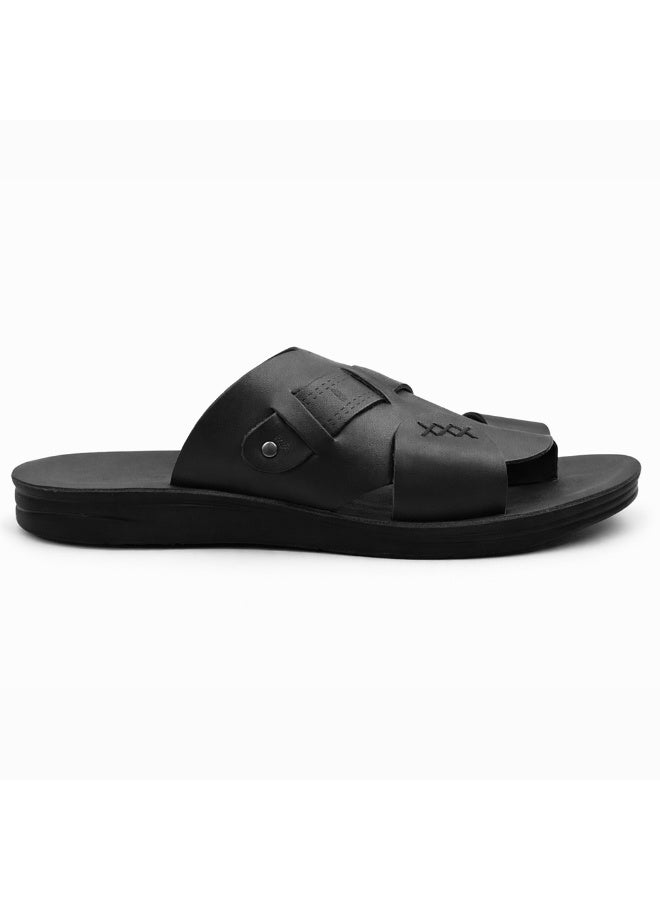 سليبر رجالي جلد أسود – تصميم عصري متعدد الأحزمة بنعل مريح مضاد للانزلاق – مثالي للاستخدام اليومي والصيف - Image 3