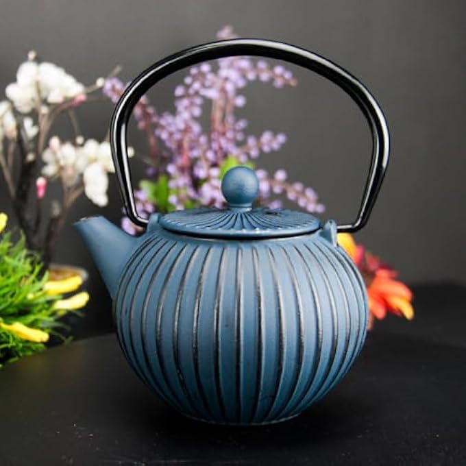 ريحني إبريق شاي من الحديد الزهر متين مع مكيف لشاي فضفاض مطلى بمقاس داخلي 05 لتر بلو بلاك - Image 5