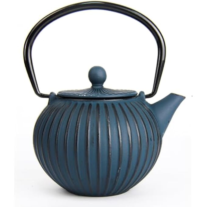 ريحني إبريق شاي من الحديد الزهر متين مع مكيف لشاي فضفاض مطلى بمقاس داخلي 05 لتر بلو بلاك - Image 1