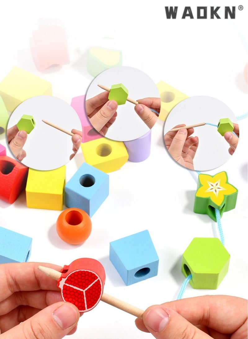 WAOKN 3 in 1 Wooden Color Sorting & Stacking Toys, Montessori Wooden Beads Sequencing Set, STEM Fine Motor Skills Toys Designed for Toddlers, Early Education Montessori Toys Gifts for Kids  - Image 5