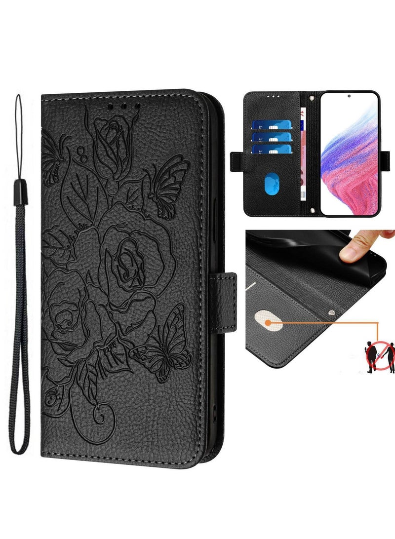Wallet Flip Case with Floral Embossed Design for (Samsung A14 A52 A53 A54) - Image 1