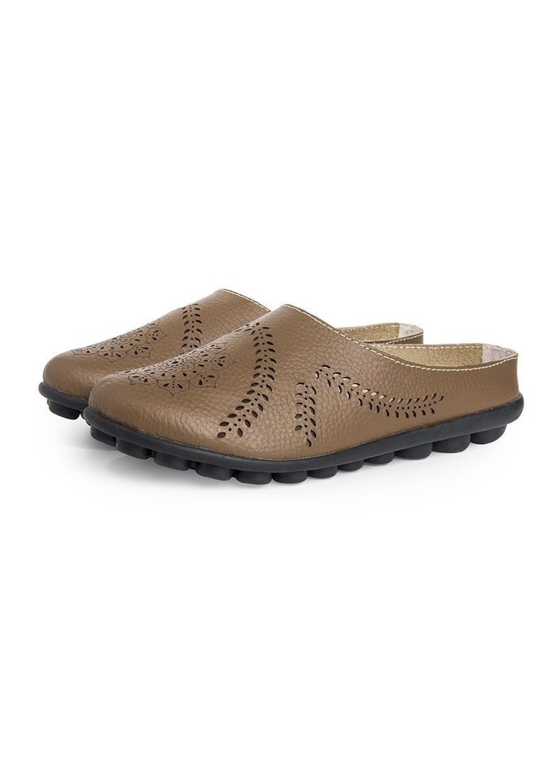 Loquat Women's New Spring/Summer Slippers Low Top Flat Shoes Khaki 