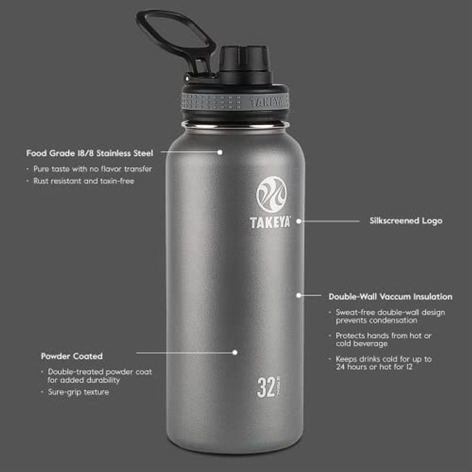 Takeya Originals 40 oz Vacuum Insulated Stainless Steel Water Bottle with Spout Lid, Navy - Image 3
