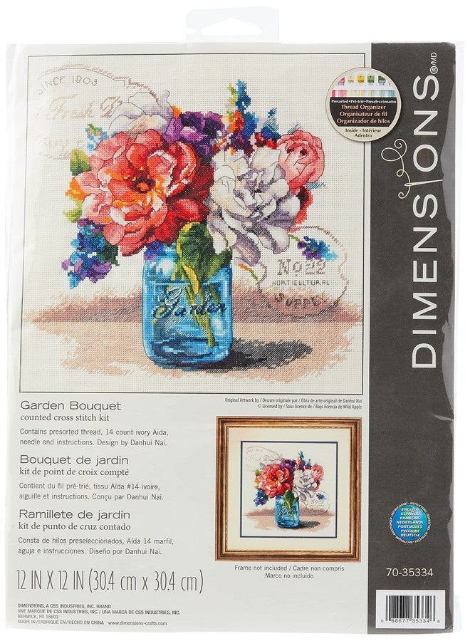 Dimensions 'Garden Bouquet' Counted Cross Stitch Kit for Beginners, 14 Count Ivory Aida Cloth, 12''L x 12''W - Image 1