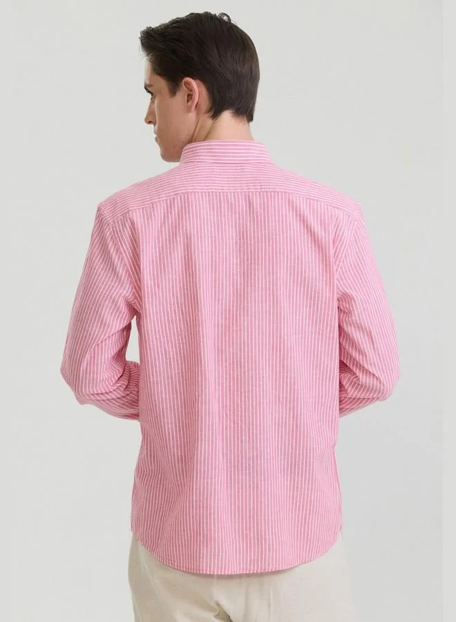 FELIX HARDY Pink Men's Cotton Linen Blend Long Sleeve Shirt for Men | Best Price UAE