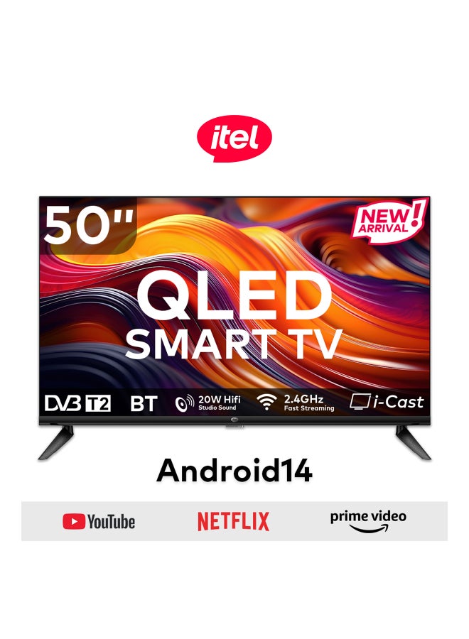 ITEL 50 Inch FHD QLED  Smart Tv Platinum Metallic Frameless Design, Built-in Wi-Fi 2.4Hz, 125% Wider Colour Gamut for Cinema Visuals, Effortless Connectivity With Android, Apps YouTube, Netflix, Prime video, 60Hz, 2 Year Warranty L5060N black - Image 2