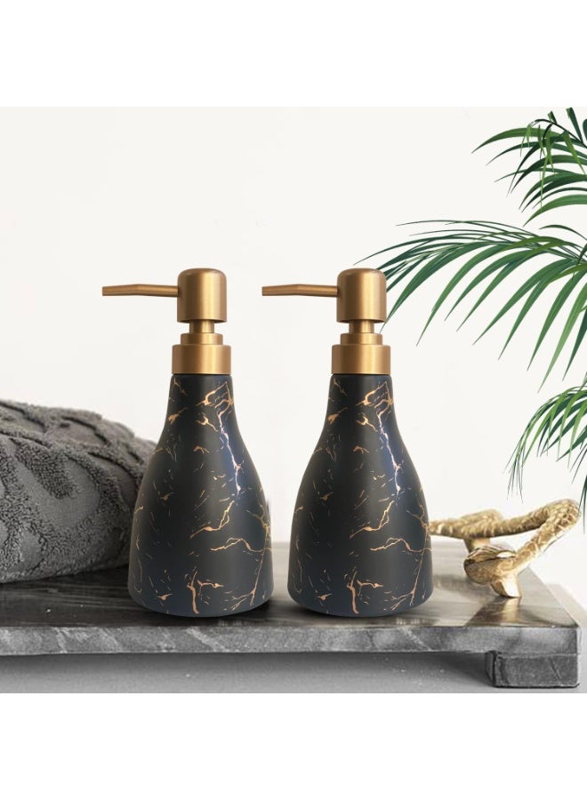 تشيندا موزع صابون سيراميك بنمط رخام - موزع حمام ومطبخ أسود - زجاجة مضخة معقم اليدين السائل - Image 5